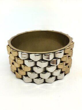 VINTAGE BANGLE BRACELET Two Tone Gold Silver Chunky Brick Wide Statement Boho